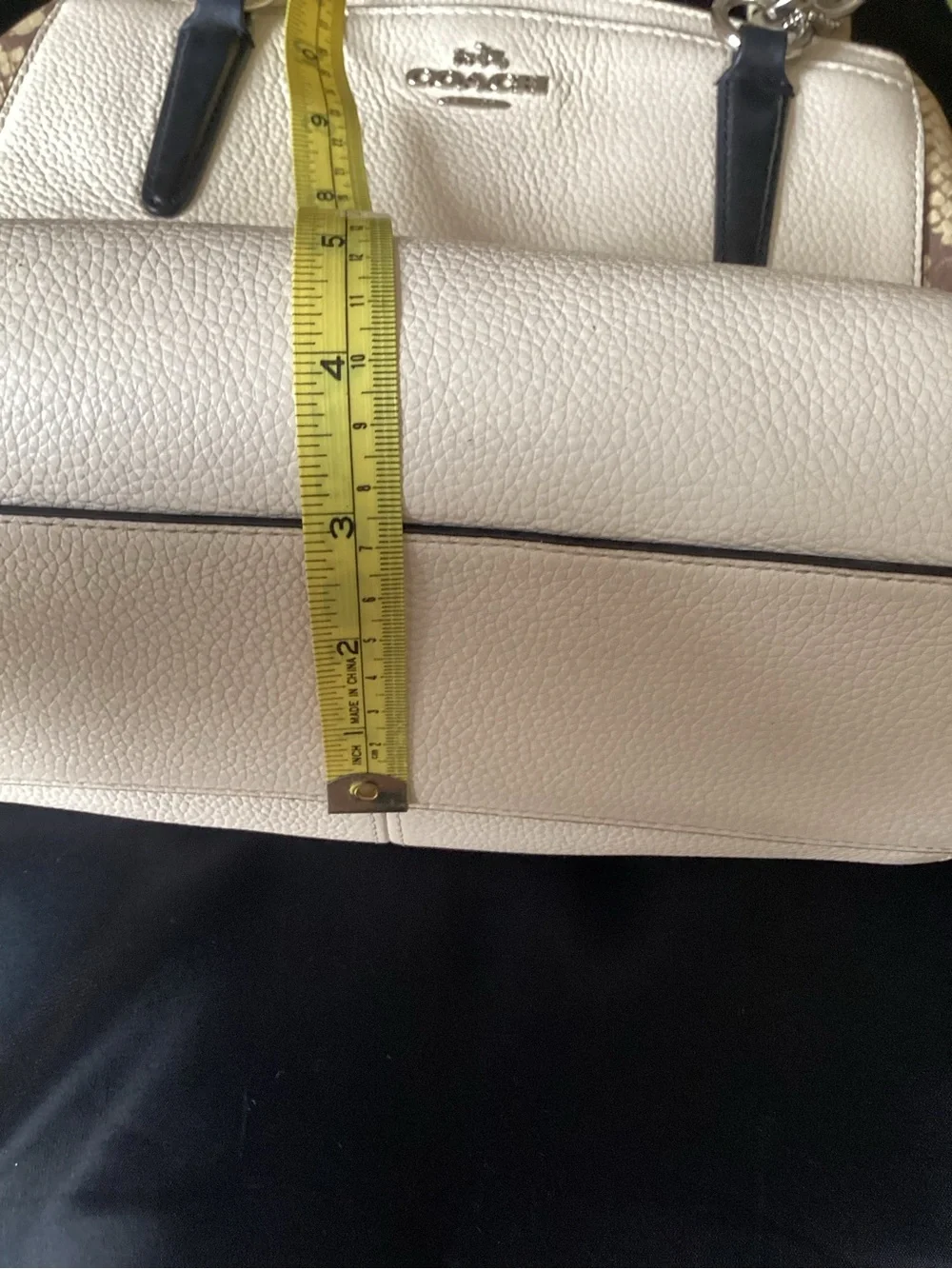 Coach Cream Leather Mini Satchel‎ with Brown Snake-Print Trim and Black Handles